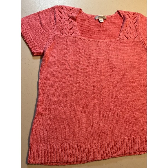 Coldwater Creek Womens Pink Knit Short Sleeve Square Neck Sweater Top Large - Picture 2 of 7